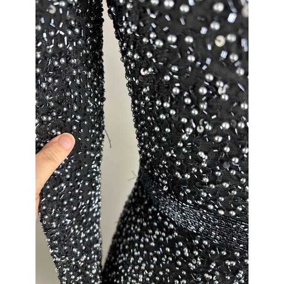 Mac Duggal Black Silver V-Neck Long Sleeve Embellished Dress size 4 NWT 4900D - Picture 10 of 13